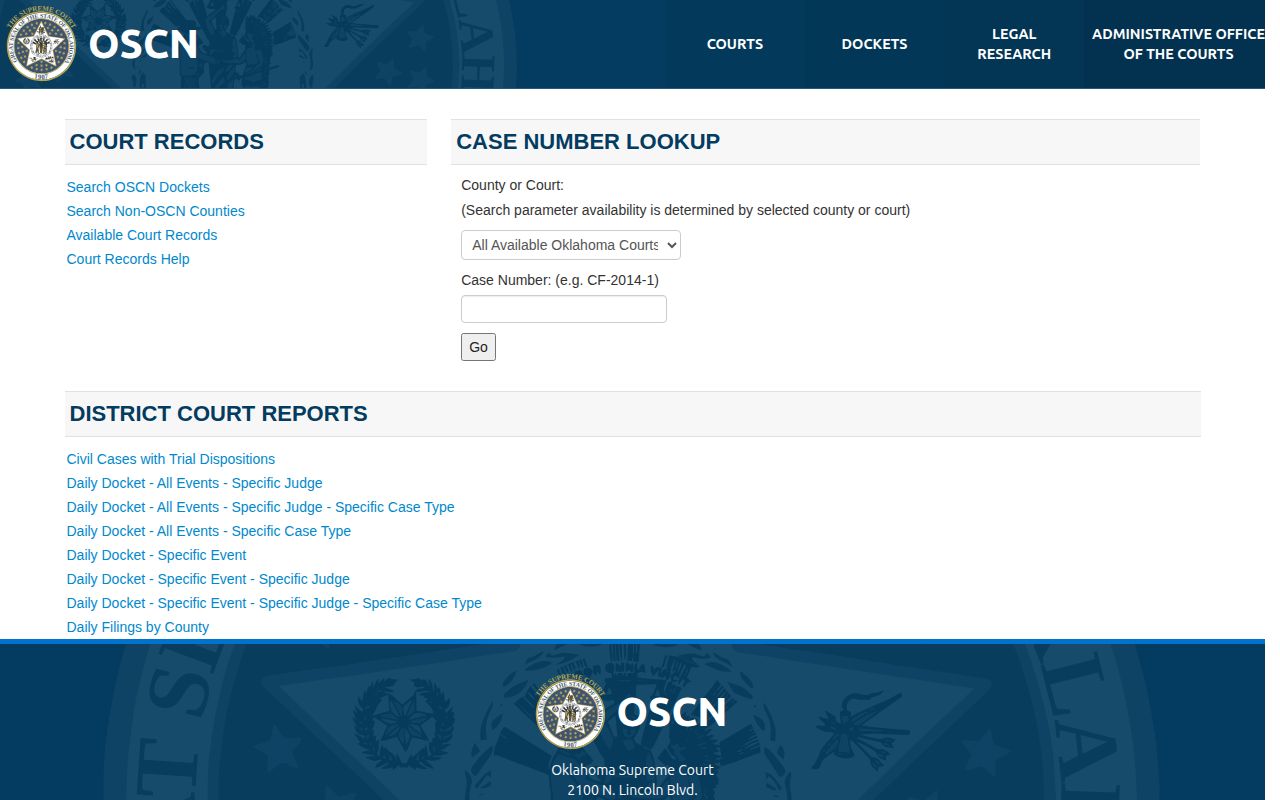 OSCN court search for Washita County release records
