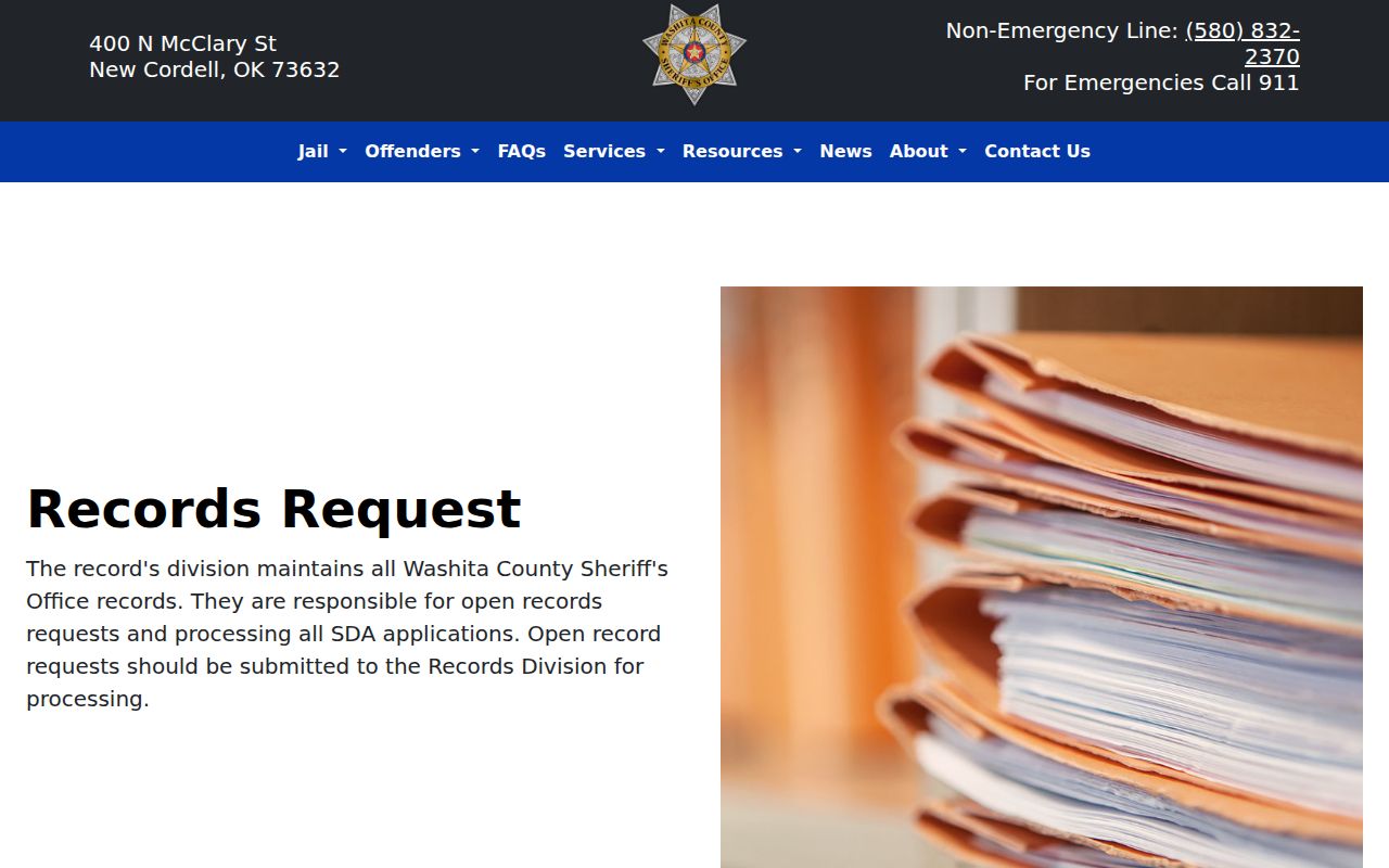 Washita County 24-hour release records request route