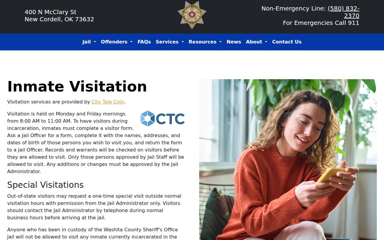 Washita County Jail post-release visitation waiting rule