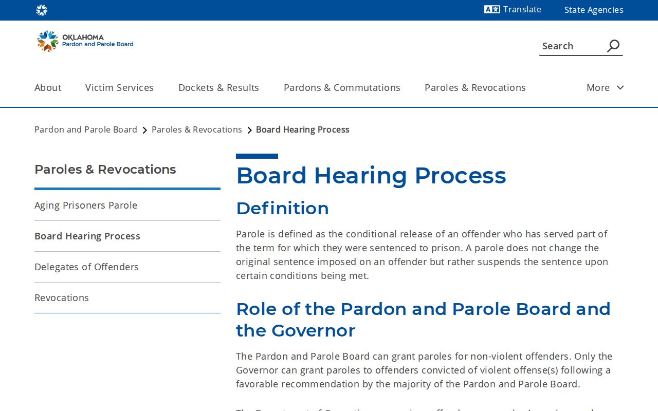 Washita County parole hearing process from the Oklahoma Pardon and Parole Board