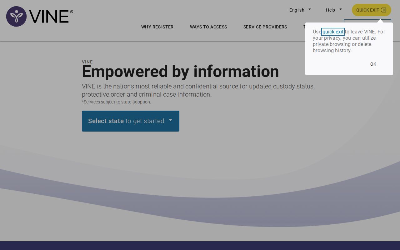 VINELink Oklahoma selection for a Washita County inmate search